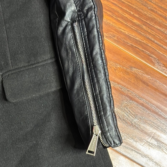 Philipp Plein Homme Men’s Black Wool Winter Coat Featuring 100% Leather Sleeves - Picture 8 of 16